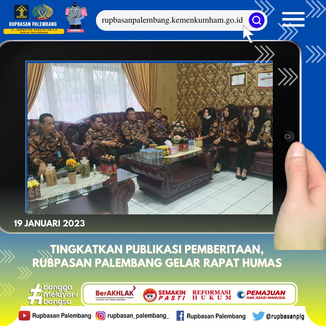 rupbasanplg's tweet photo. Tingkatkan Publikasi Pemberitaan, Rubpasan Palembang gelar Rapat Humas.
Kamis, 19 Januari 2023
https://t.co/IPuSgl5UAc

Follow @rupbasanplg

@kemenkumham_ri
@kumhamsumsel
@ditjen_pas

#RupbasanPalembang
#TahunBaru2023
#IlhamDjaya
#KumhamSumsel https://t.co/7d5ds4SPyO
