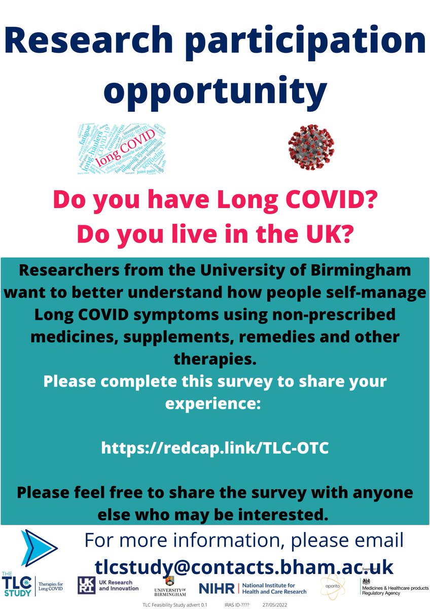 Do you have Long COVID?
Do you live in the UK?

Help the <a href="/tlcstudy/">@TLCstudy</a> identify remedies, harmful practices, and financial burdens!

Please complete our survey ➡️ redcap.link/TLC-OTC

<a href="/LongCovidScot/">Long Covid Scotland 🏴󠁧󠁢󠁳󠁣󠁴󠁿</a> <a href="/LongCovidSOS/">Long Covid SOS @longcovidsos.bsky.social</a> <a href="/LongCovidWales/">Long Covid Wales 🏴󠁧󠁢󠁷󠁬󠁳󠁿</a> <a href="/LongCOVIDPhysio/">Long COVID Physio</a>