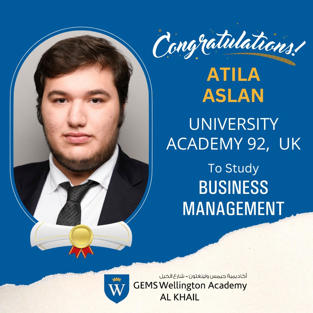 gems_khail's tweet photo. We couldn't be happier for Atila Aslan who has been accepted to University Academy 92 in the UK to study Business Management. Well done Atila! 👏 👏 

#universityoffer #WEKsuccess #WEKSixth #limitlesspossibilities @GEMS_ME https://t.co/nYV2h89RMx