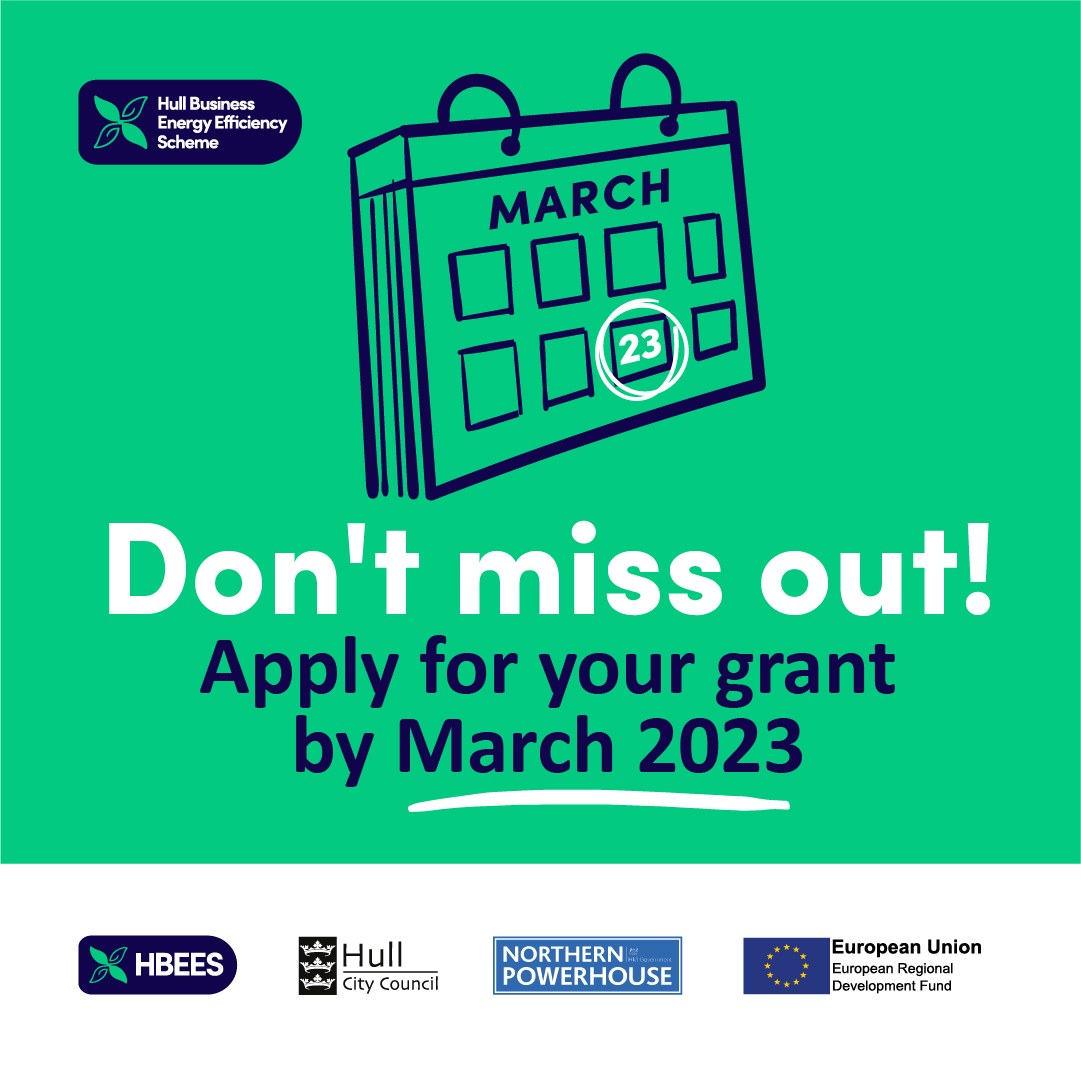 hbeesuk's tweet photo. Are you a Hull business looking to reduce your emissions and energy bills?

HBEES are here to help SMEs make energy saving changes with grants up to £15K!🌱

Ensure you receive a HBEES grant by applying by March 2023.

Learn more: https://t.co/3kSR7WAk9g

#HBEES #ReduceCosts https://t.co/IacEZOEuJd