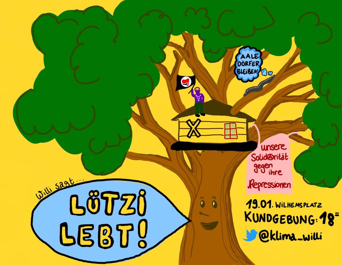 🌳Solibaumbesetzung in Göttingen: 

"Wir haben den Willi besetzt! Kommt gerne rum für Klimagerechtigkeit, für Solidarität mit allen räumungsbedrohten Besetzungen und für ein Leben abseits kapitalistischer Zwänge. #LütziLebt #FecherBleibt #HeiboBleibt

📢Demo 19.1 18h in Göttingen
