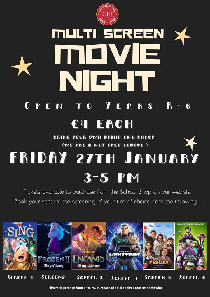Chi_Free_School's tweet image. CFS families: Tickets are now on sale for our Primary Movie Night (Years R-6) on Friday 27th January via the School Shop: bit.ly/3JflMxd.

Remember there are no Primary after school clubs on 27th. See you there!

#NurtureChallengeInspire
#primaryfun
#schoolfundraiser