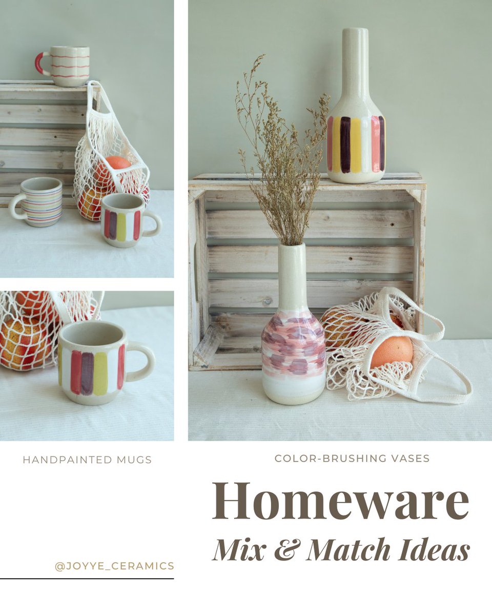 Joyye16's tweet image. 🙌Gather the same hue mugs and vases together, and place them on any sills or tabletops, due to the various patterns on the finishes, freely matching them alone or together will set up your favorite look.

🔗instagram.com/p/CngXjjSsEx4/

#mixmatch #homewares #joyye #joyyeceramics