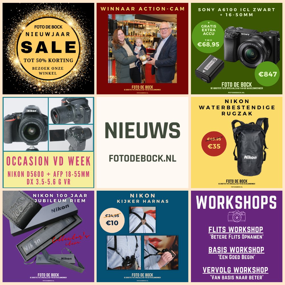 #FotoDeBock #Nieuws 12-1-2023 

fotodebock.nl/foto-de-bock-n… 

WIN EEN ACTION CAM: eepurl.com/bMYXKn 

#Nikon #opruiming #GratisAccu #sonyA6100met16tot55 #50ProcentKorting #SALE OccasionVanDeWeek #Kadobon #Workshop #Actie #FotoDeBockNieuws