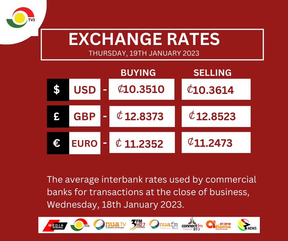 TV3GH on Twitter "Bank of Ghana Exchange Rates [19th January 2023] 