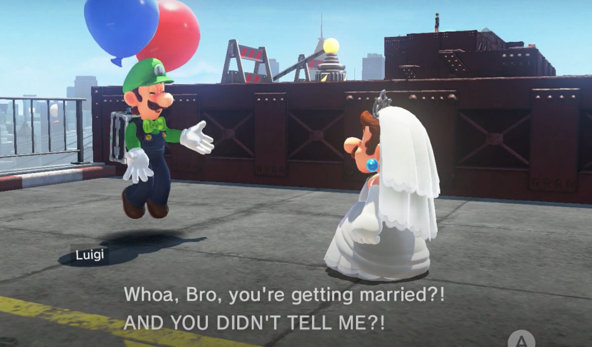 daily_luigi's tweet photo. Luigi’s reaction to Mario’s wedding dress outfit.

[ Super Mario Odyssey ] 
#luigi #mario https://t.co/F8mx4P5GR6