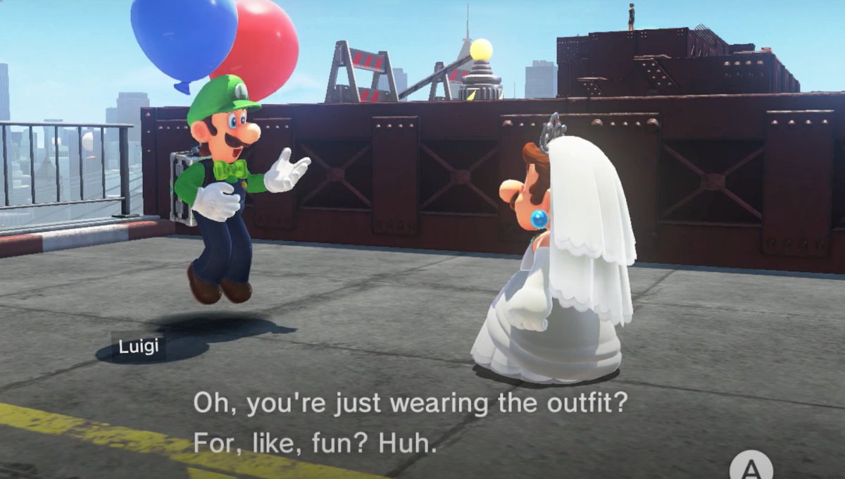daily_luigi's tweet photo. Luigi’s reaction to Mario’s wedding dress outfit.

[ Super Mario Odyssey ] 
#luigi #mario https://t.co/F8mx4P5GR6