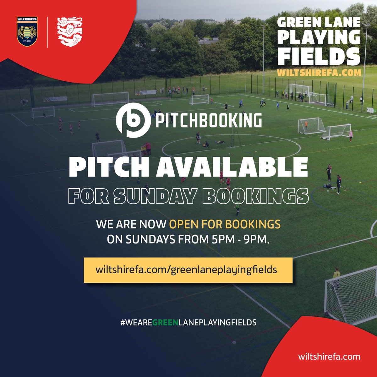 Fix those Sunday blues!

We are open for bookings on Sundays from 5pm - 9pm.

Book now - wiltshirefa.com/about/faciliti…

#WeAreGREENLanePlayingFields #WiltshireFootball