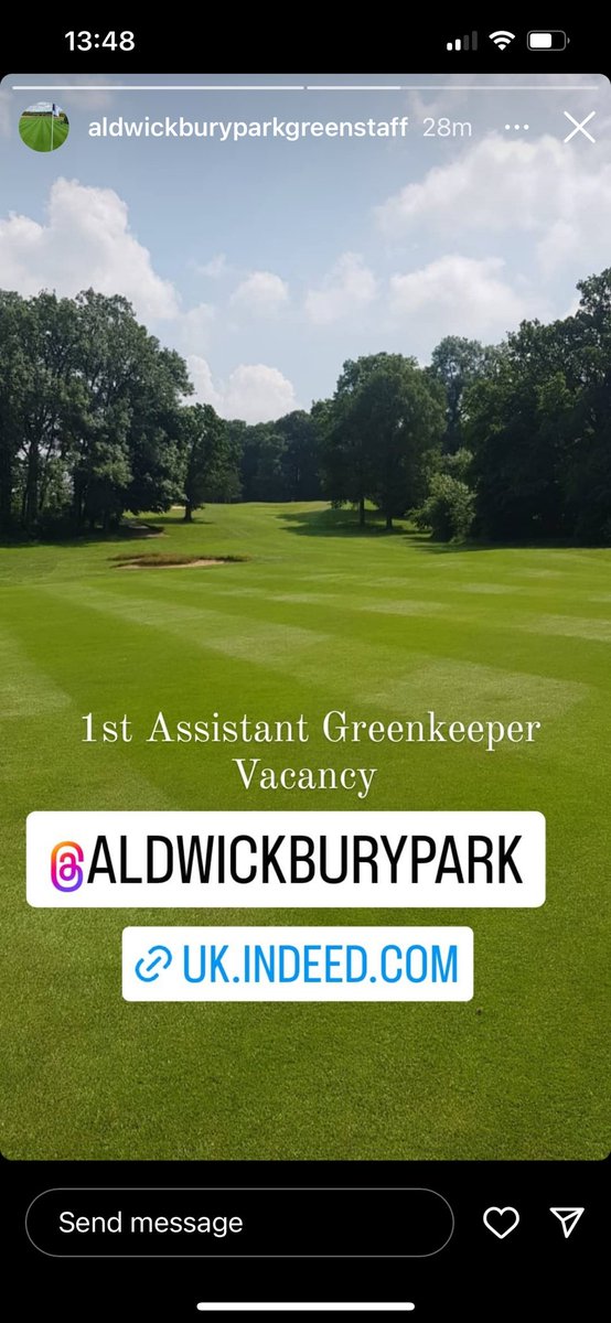Two vacancies have become available to join the Greenstaff <a href="/AldwickburyGolf/">Aldwickbury Park GC</a> 
uk.indeed.com/m/viewjob?jk=0…