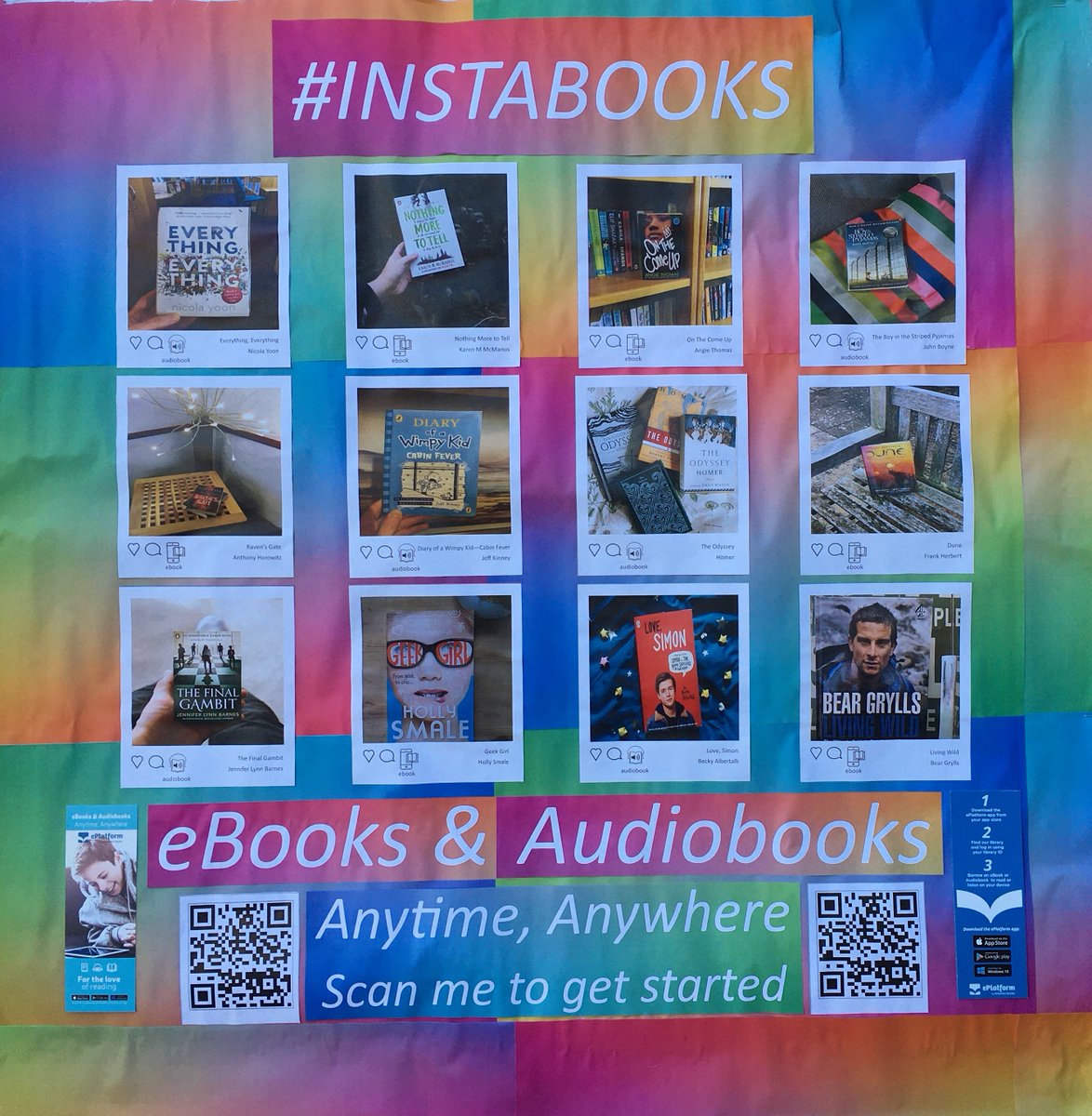 PangCollLibrary's tweet photo. Just updated the #PangCollibrary noticeboard 🤗.  Loads of great ebooks and audiobooks available for students and staff to take out 24/7 
@WheelersBooks. 📚❤️#PangCollFlourish https://t.co/6LHy1CwbAb