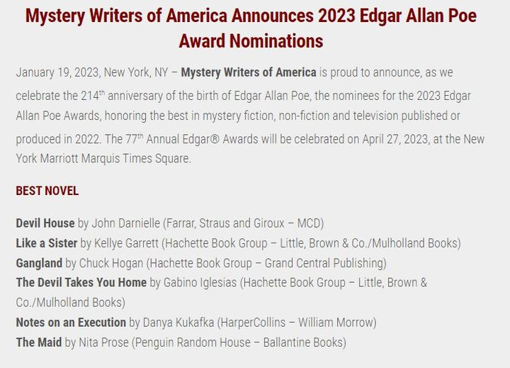 Holy you know what, Batman! #LikeASister is an Edgar nominee! A huge thank you to the MWA nominating committee for including me in such an amazing list of authors.
(And yes I totally know I'm in the running for #BestWeekEver and would even say I probably won THAT category!)