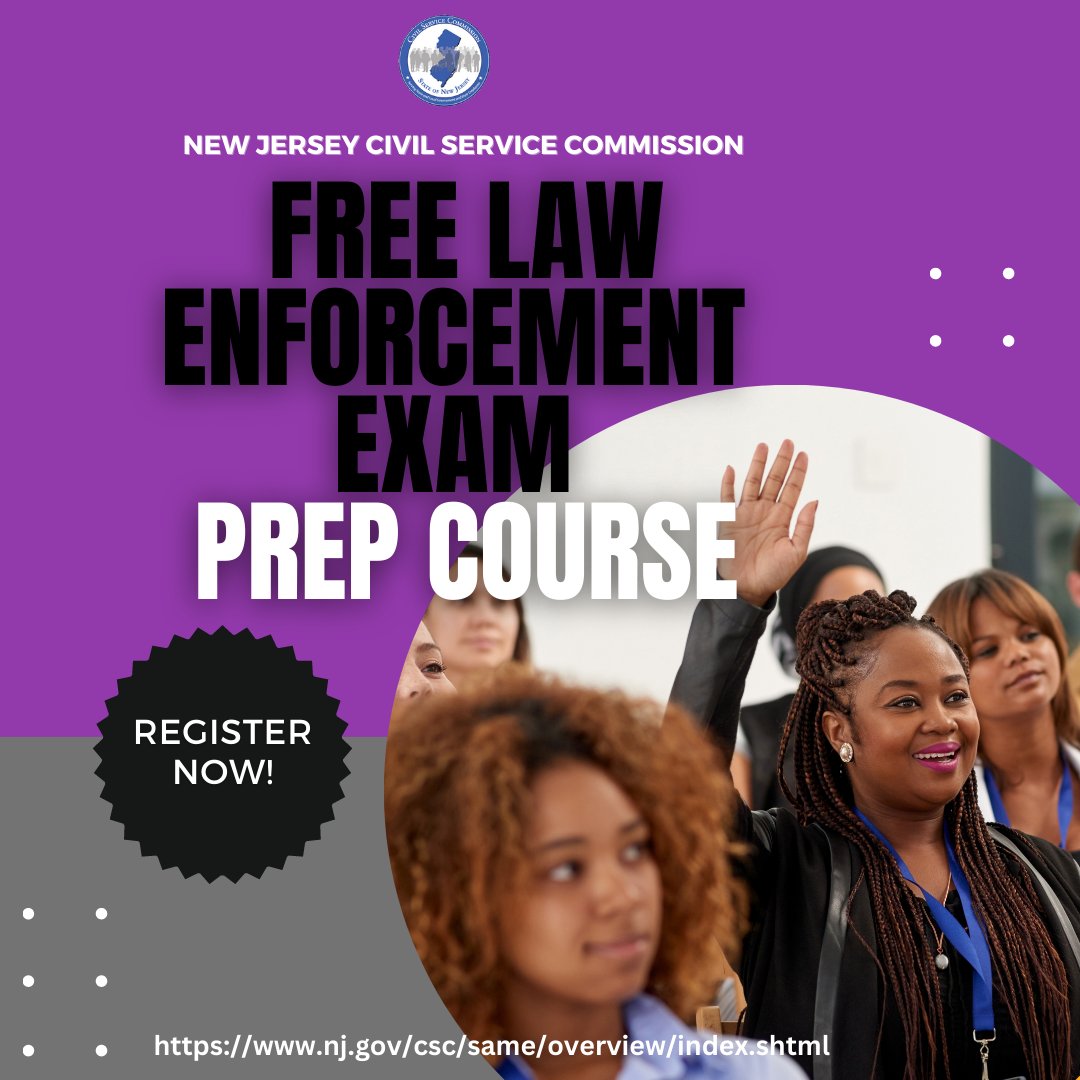 NJCivilService's tweet photo. Jumpstart Your Career in Law Enforcement with CSC’s new FREE law enforcement exam prep course!

Visit CSC’s Office of Diversity Programs webpage for more information: https://t.co/GLBNzM9vDm 

To register: https://t.co/EpnKgfbPpH

#CSCWorksForYou #LawEnforcement #NewJersey https://t.co/ubcRWRQ1cQ