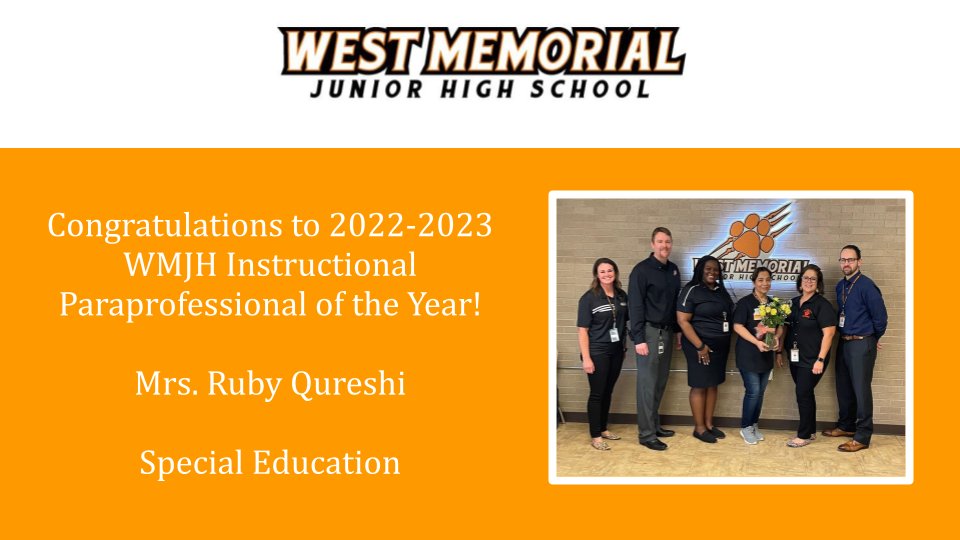 WMJHJaguars's tweet photo. Congratulations to our Instructional Paraprofessional of the Year, Mrs. Ruby Qureshi!  Thank you, Mrs. Qureshi, for your dedication and commitment to our Jaguars and their learning! #WMJHPride https://t.co/uvJlGPCQqg