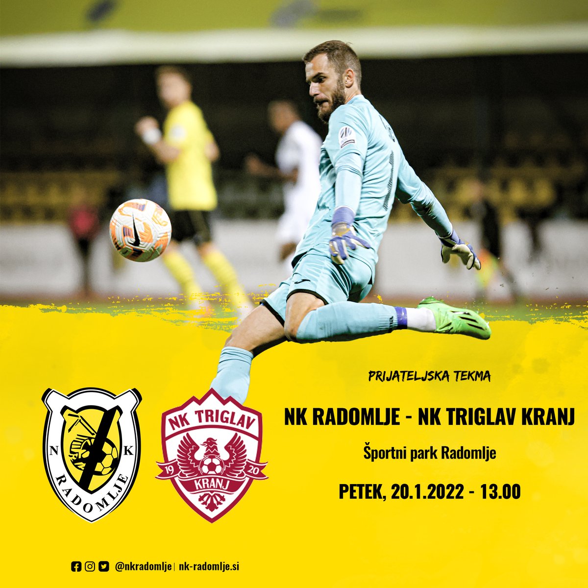 Članska ekipa bo jutri odigrala prijateljsko srečanje proti slovenskemu drugoligašu NK Triglav. Tekma se bo pričela ob 13.00 v Športnem parku Radomlje ⚽️

💛🖤

#hocemozmoremosmo