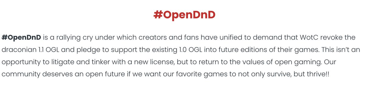 More than 77,000 people have already signed an open letter stating they want OGL1.0a to be maintained for an #OpenDnD

This is double the number of people who filled out the OneD&amp;D playtest surveys.

<a href="/Wizards_DnD/">Dungeons & Dragons</a> already has enough data to know what the path forwards is.