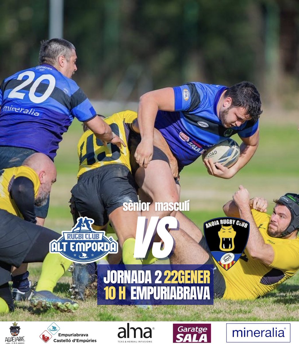 .
💥Aquest diumenge tens una cita amb el Rugbi!‼️
El sènior masculí juga a casa contra @anoiarugbyclub 🏉💥

JORNADA 2
🗓22/01 | 10:00h
📍Empuriabrava 

- Que no t’ho expliquin ‼️
- Suma’t a la grada blava 💙

#rugbi #rugbialtemporda #empuriabrava