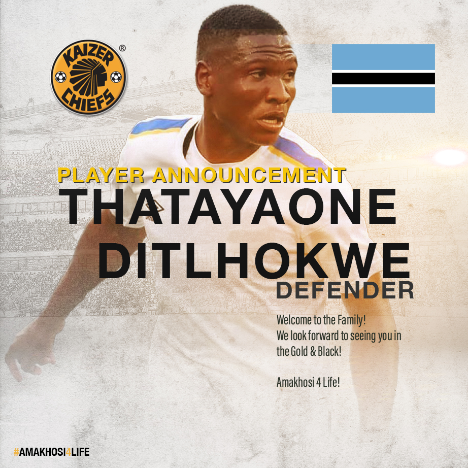 KaizerChiefs's tweet photo. Ditlhokwe Pens a Pre-Contract with Chiefs

Kaizer Chiefs are delighted to announce the signing of a pre-contract securing the acquisition of left-sided centre-back, Thatayaone Ditlhokwe, from SuperSport United. 

We look forward to welcoming him to Amakhosi.

#Amakhosi4Life https://t.co/lBg7pNZThs