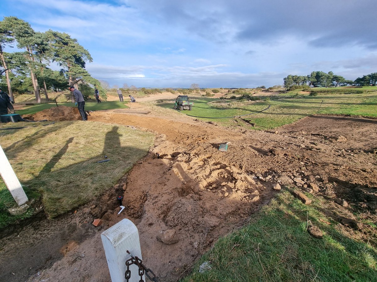 Team_Ganton's tweet image. Last big job of the year is now nearing completion. The Team are doing a great job as always in some very tricky weather conditions 🥶. Full reconstruction of the 17 red tee,  irrigation has been installed in-house and a new grass pathway added.