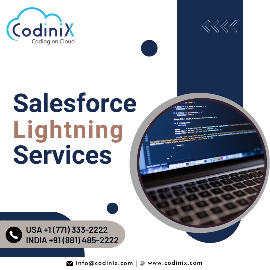 Salesforce Lightning Services 

For more info visit us at: codinix.com/salesforce-lig… 

#salesforce #salesforcelightning #salesforcelightningdevelopment #salesforcelightningservices #salesforceimplementation #salesforcetower #salesforceadmin #salesforcedeveloper #salesforcepartner