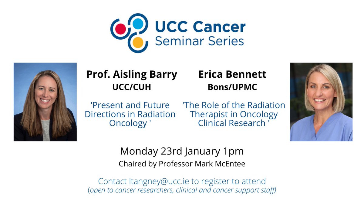 CanResUCC's tweet photo. Next Monday's UCC Cancer Seminar Series series session will feature @UCCMedHealth Chair in Radiation Oncology Prof. @aislingbarryro and Senior Clinical Research Radiation Therapist @EricabennettRTT @BonsCancerCork @UPMCinIreland. @markmcentee will chair. Details 👇 https://t.co/XdEJ9IBzuX
