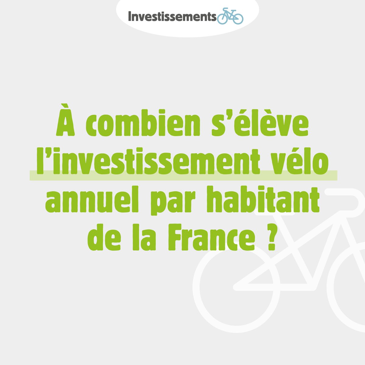 FUB_fr's tweet photo. [🔎Le saviez-vous ?]
À combien s’élève l’investissement vélo annuel par habitant de la France ? 
Indice : La France se classe à la 21e position sur les 27 pays membres…
👉 Retrouvez la réponse et plus d’infos sur l'étude de l'@EuCyclistsFed sur ce sujet : https://t.co/U3R267g7Xi https://t.co/fzJfBzORDr