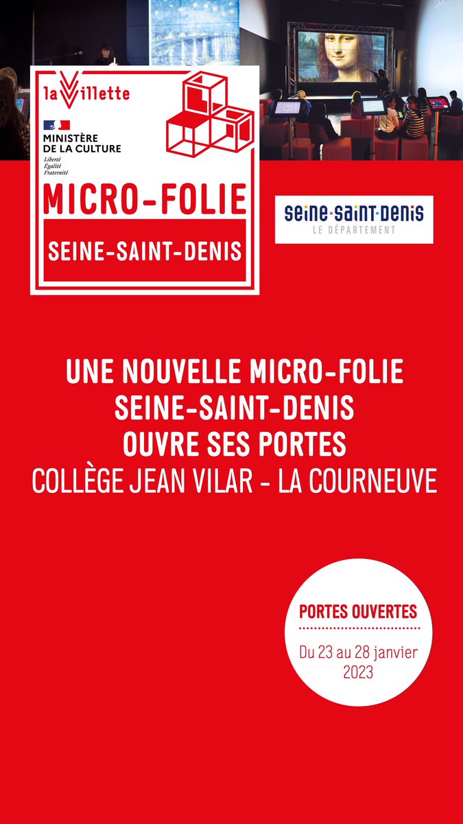 gd_darot's tweet photo. À vos marques, prêts... partez ! 🏃🏿‍♀️
Musée numérique et Fablab,
Une nouvelle Micro-Folie Seine-Saint-Denis s’installe à #LaCourneuve 🤩🤩
Retrouvez toute la programmation ! 
Ici 👇🏽👇🏻
https://t.co/h77Ns7HmKh https://t.co/quACNUOAHR