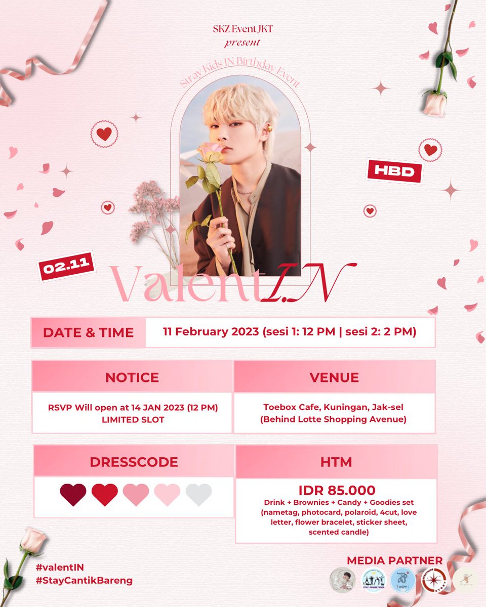 STAYJABODETABEK's tweet photo. 🌷ValentIN🌷
for @Stray_Kids I.N Birthday Event 

🗓 11 Feb 2023
- sesi 1: 12 PM
- sesi 2: 2 PM
📍Toebox Cafe
💰 85k

 more info : @SKZevent_JKT

#ValentIN #YangJeongin #StrayKids #StayCantikBareng https://t.co/e7Cn4uPWSp