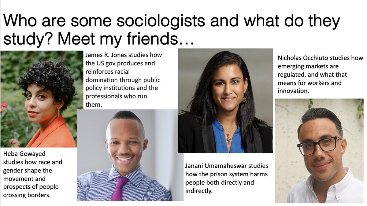 Catherine D. Tan (@catherineoscopy) on Twitter photo First day of "Intro to Soc"! Before we get into Durkheim, Du Bois, Fanon, Marx, Weber, etc. I wanted to show them what sociologists look like today. This is definitely my favorite slide... <a href="/hebagowayed/">Heba Gowayed هبة جويد</a> <a href="/blackcapitol/">James R. Jones, PhD</a> <a href="/jananiu/">Jana_xx20</a> <a href="/NickOcchiuto/">Nicholas Occhiuto</a> First day of "Intro to Soc"! Before we get into Durkheim, Du Bois, Fanon, Marx, Weber, etc. I wanted to show them what sociologists look like today. This is definitely my favorite slide... <a href="/hebagowayed/">Heba Gowayed هبة جويد</a> <a href="/blackcapitol/">James R. Jones, PhD</a> <a href="/jananiu/">Jana_xx20</a> <a href="/NickOcchiuto/">Nicholas Occhiuto</a>