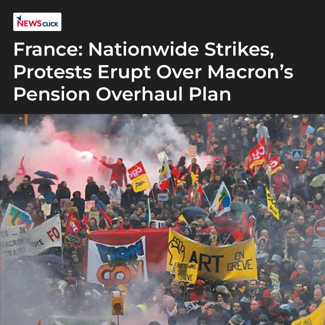 newsclickin's tweet image. High-speed trains halt, electricity supplies hit as workers take to the streets. High school student unions expected to join protests.
newsclick.in/France-Nationw…

#France #FranceProtests #FrenchProtest #WorkersProtest #FrancePensionProtest #FrancePensionReforms #TaxTheRich