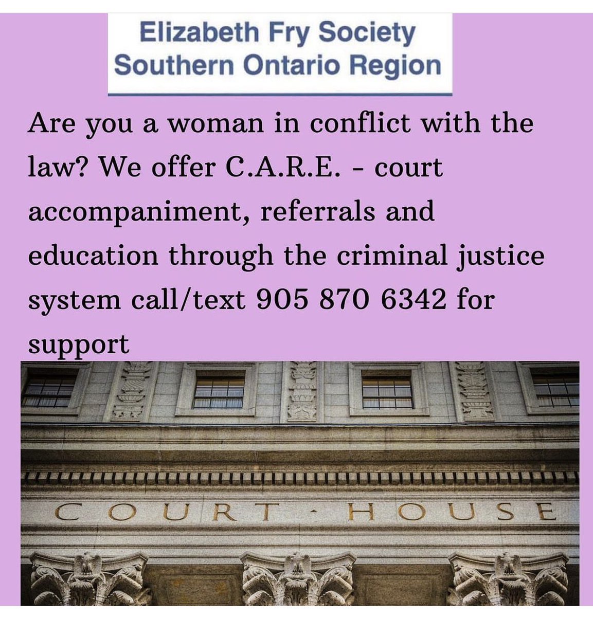 Navigating the criminal justice system can be very overwhelming and difficult. Reach out to our court worker for support! Empowered women empower women! 🙌🙌🙌