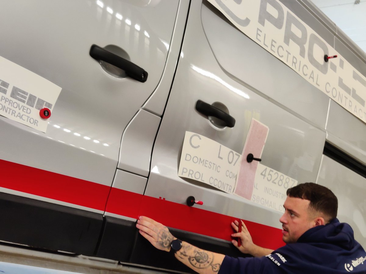 EliteSigns's tweet photo. Action shot! Of one of our #vehiclebranding team as they brand the latest fleet addition for #Prolec #ElectricalContractors van which was supplied by @WickVanCentre.
@BSGAUK
@Metamarkuk https://t.co/uBkAfOIJ16