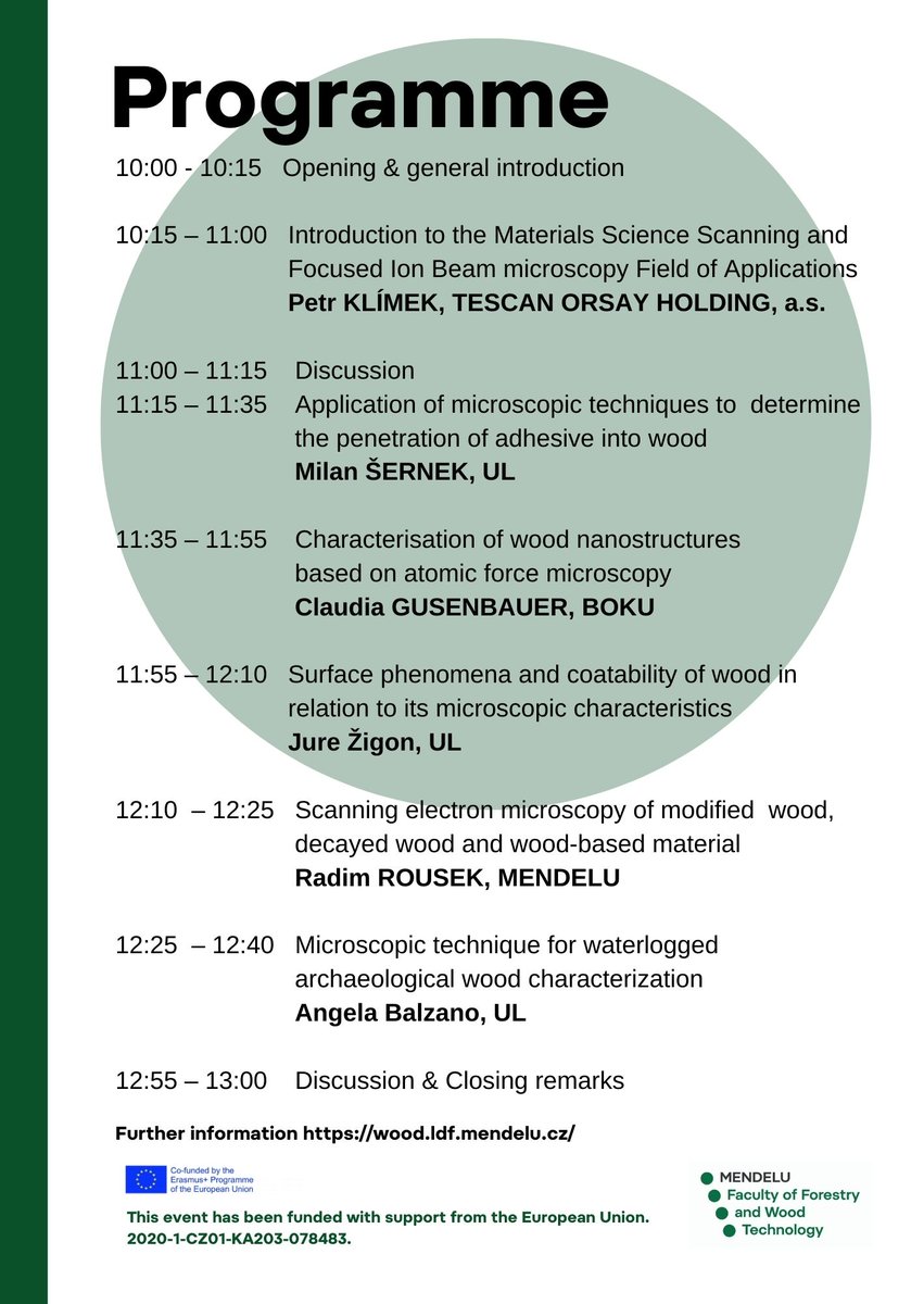WooD__Plus's tweet photo. Join us in debating high-resolution structural &amp; surface characterisation using #microscope techniques on 27/1/2023. Petr Klímek @tescan_micro will introduce #materials #science scanning &amp; fields of #application, followed by examples from @ldf_mendelu, @BOKUvienna &amp; @UL_BioTech. https://t.co/9Q64W1PGKz