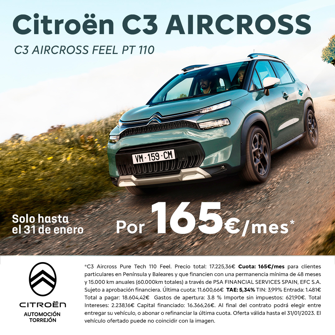 Tenemos el coche que estás buscando y con el que tendrás muchas aventuras que vivir 🚗 Citroën C3 Aircross Pure Tech 110 Feel por 165€/mes* 
 📞 91 926 42 90
📍 Automoción Torrejón. Avda. de la Constitución, 7. Torrejón de Ardoz
#citroenc3aircross #suv #insta_smallsuv