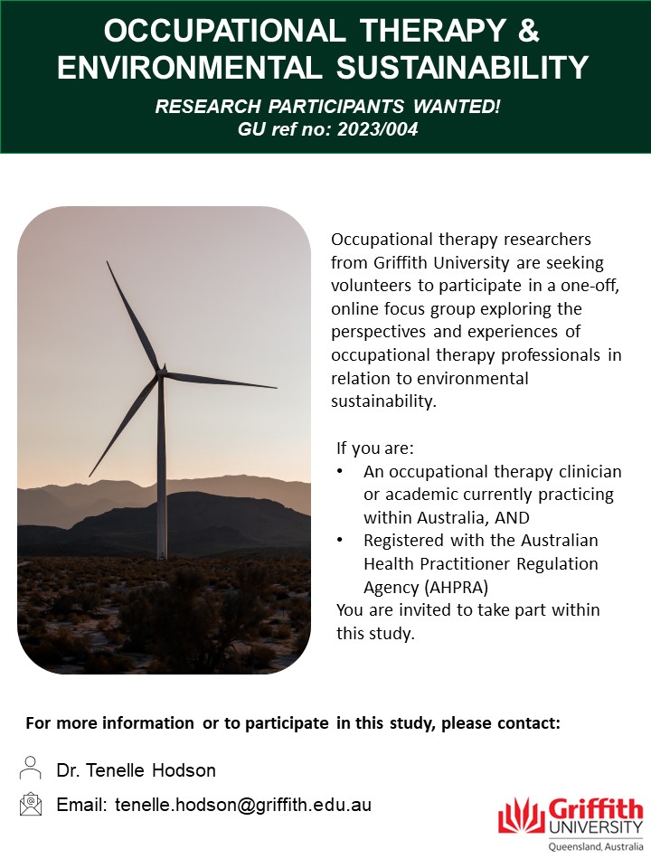 We are looking for occupational therapists working in Australia to discuss their perspectives of environmental sustainability and how it relates to occupational therapy. Please share & get in touch if interested! Details⬇️ @ameliad_ot @GriffithOT