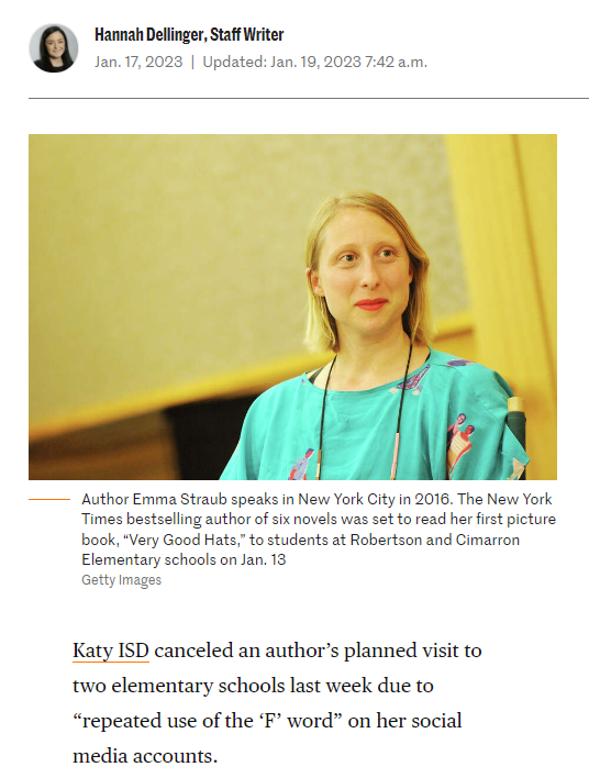 ObserverTexas's tweet photo. Katy ISD, home of the most banned books of any ISD in Texas, has banned a best-selling author for profanity on social media. 

Have they checked the social media accounts of the parents who are professing their outrage...there are some doosies. #PerformativeRage #CancelCulture https://t.co/MvWGAezt0J