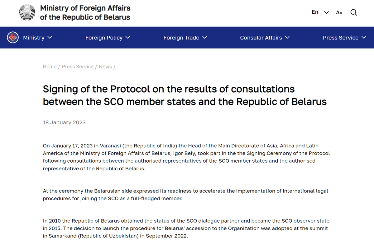 me_tejsingh's tweet image. In Varanasi, Belarus signs protocol pact that will accelerate process to become full member of SCO grouping. Belarus foreign ministry:
