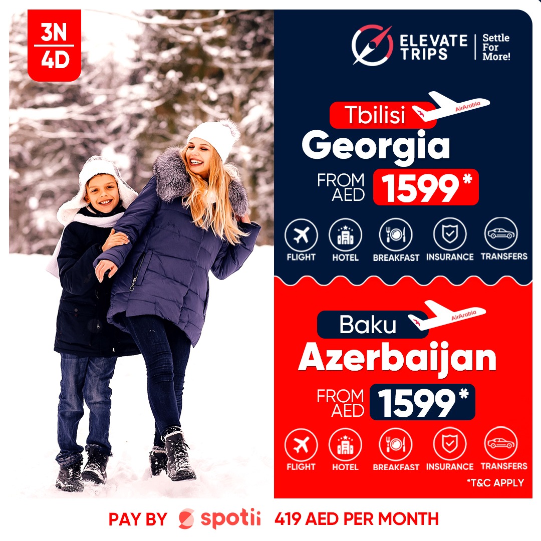 🛫Attention Travellers!! Grab the winter package offer of Georgia with Elevatetrips at 1599 AED.🛫
.
.
.

📱 : +971 58 953 9988
📧 : holidays@elevatetrips.com
.
.
.
#visitgeorgia #travel #traveltourism #georgia #georgiatourism #georgiatour #azerbaijan #azerbaijantravel