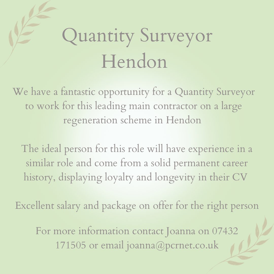 Driven Quantity Surveyor required for a regeneration site in Hendon

#quantitysurveyor #qs #qsjobs #quantitysurveyorjobs #jobsinlondon #hiring #jobs #recruiting #construction #constructionjobs #londonjobs #regeneration #estateregeneration