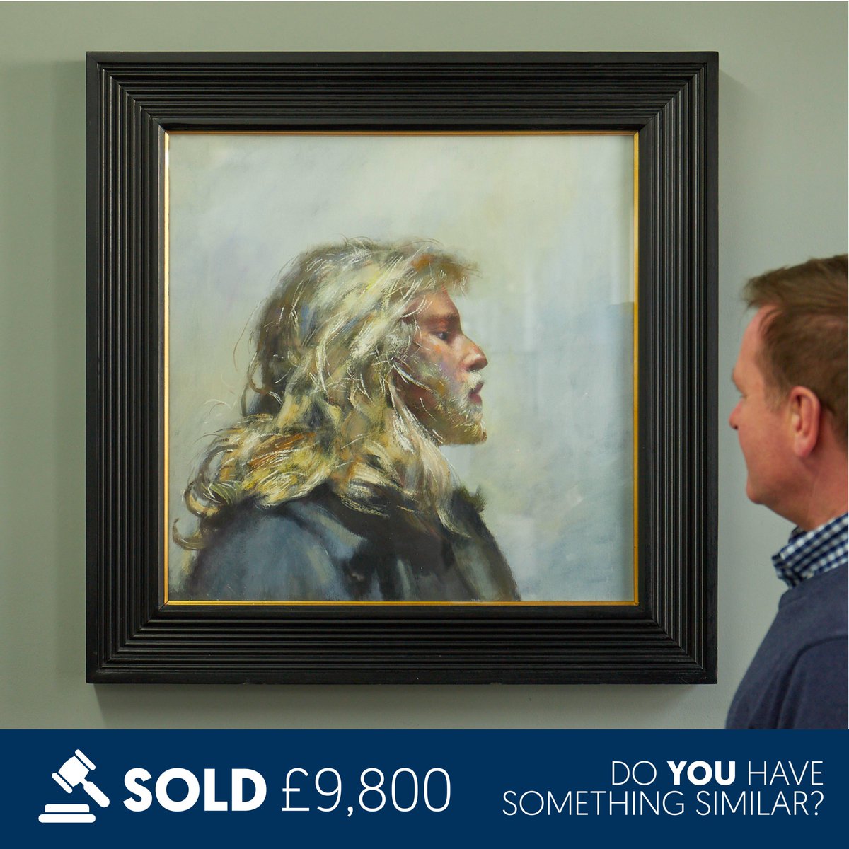 Auctioneers1992's tweet photo. A local bidder in the saleroom fought hard to secure a #Lenkiewicz self-portrait at our #artauction last night. They were ultimately beaten by an online bidder from Kent for an astounding £9,800 plus fees! 🤩 https://t.co/cK1ZE7Wi6w