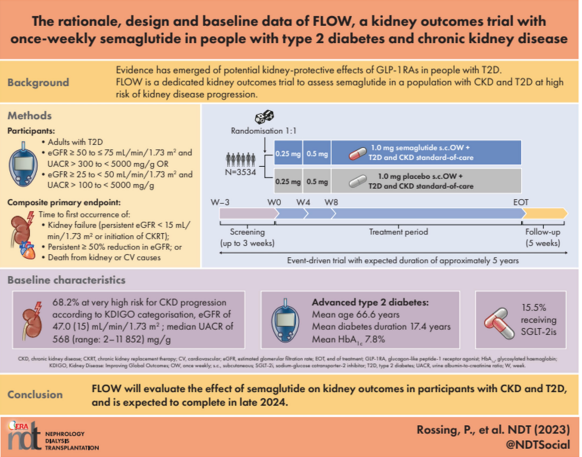 Read about the rationale, design and baseline data of FLOW, a kidney outcomes trial with ow semaglutide in people with T2D and CKD pubmed.ncbi.nlm.nih.gov/36651820/ @Stenodiabetes @VladoPerkovic @KatherineTuttl8 @RpratleyMD @BakrisGeorge @TheMahaf