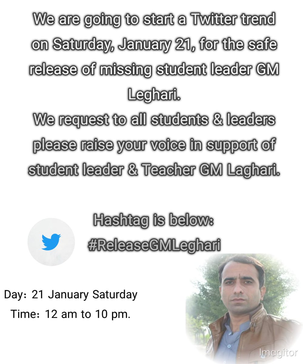 We Request to all students &Leaders Please raise Your voice in support of student leader & Teacher GM Laghari. #ReleaseGMLeghari
