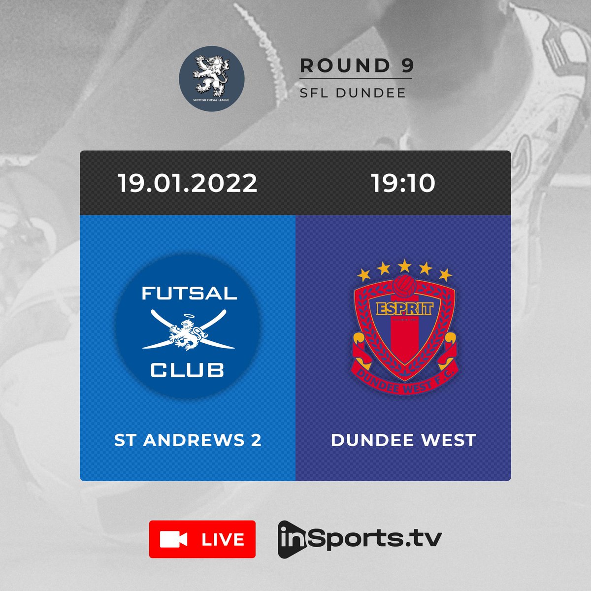 Be part ofhistory tonight and sign up to watch our Scottish Futsal League Dundee fixture against St Andrews Uni 2nds Live.  Use the link below to sign up and gain access to our matches Streamed Live via InSports.tv

Click link for access 

bit.ly/3Hdhfd4