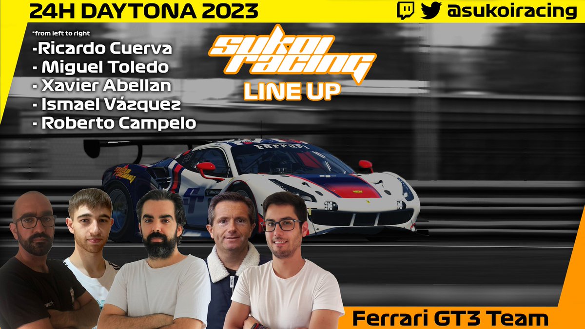 Empezando por la categoría GT3, aquí tenemos a los ¿valientes/insensatos? que han sido obligados a correr con el Ferrari 488 GT3!!

<a href="/RCuerva3/">Ricardo Cuerva</a>
<a href="/mcereceda_02/">MiCeTortilla</a> 
<a href="/chayers59/">Chayers59</a>
<a href="/Lemasi4/">Lemasi 4 U</a> 
<a href="/roberstinson3/">Rober</a>