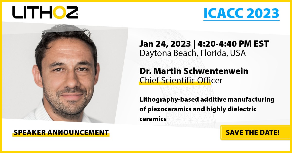 LithozAustria's tweet photo. Another talk by our CSO, Dr. Martin Schwentenwein at the 47th International Conference and Expo on Advanced Ceramics and Composites.
#ceramic #manufacturing #ceramics
@ACerSNews
https://t.co/khfjaC2g3Y
#3dprinting #3dprinted #additivemanufacturing #talk #conference #icacc https://t.co/ozrx1IlHuy