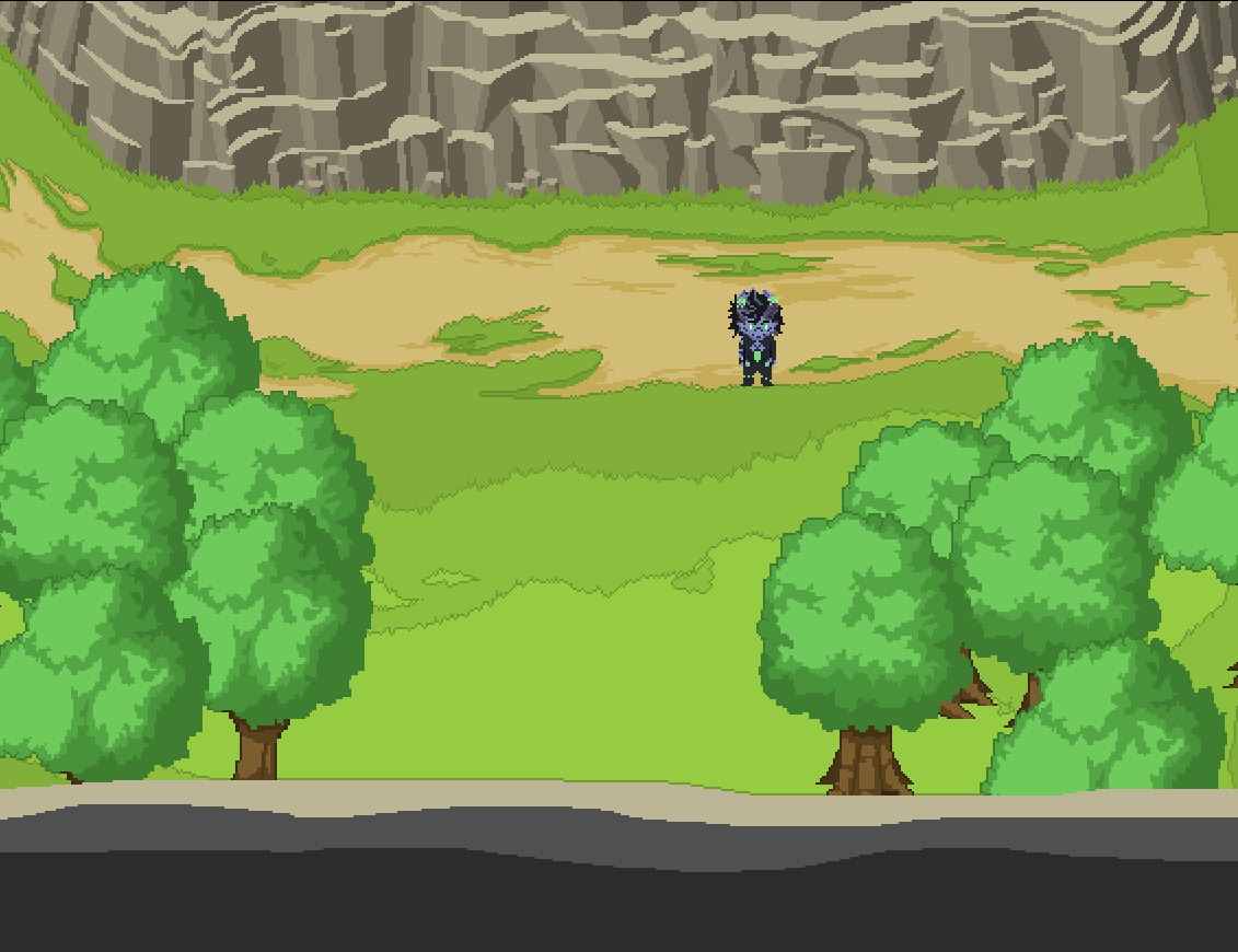 PadrieStr's tweet photo. The Trees didn't fit in, so I changed the grass a bit, added some outlines and changed some colors.
The final version will look blue, because this level is in the night, but it's still WIP.
#Indie #indiegames #pixelart https://t.co/VaNO1bErGk