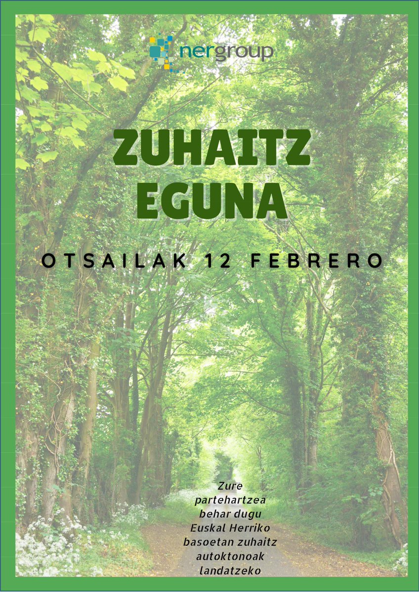 El domingo 12 de febrero en #nergroup vamos a plantar especies autóctonas con Lurgaia en Gipuzkoa y Bizkaia (Muxika, Urdabaso). ¿Te viernes cono nosotros a recuperar el bosques y disminuir la huella de carbono?#compromisoMedioambiental #sostenibilidad <a href="/nergroup/">#nergroup</a>