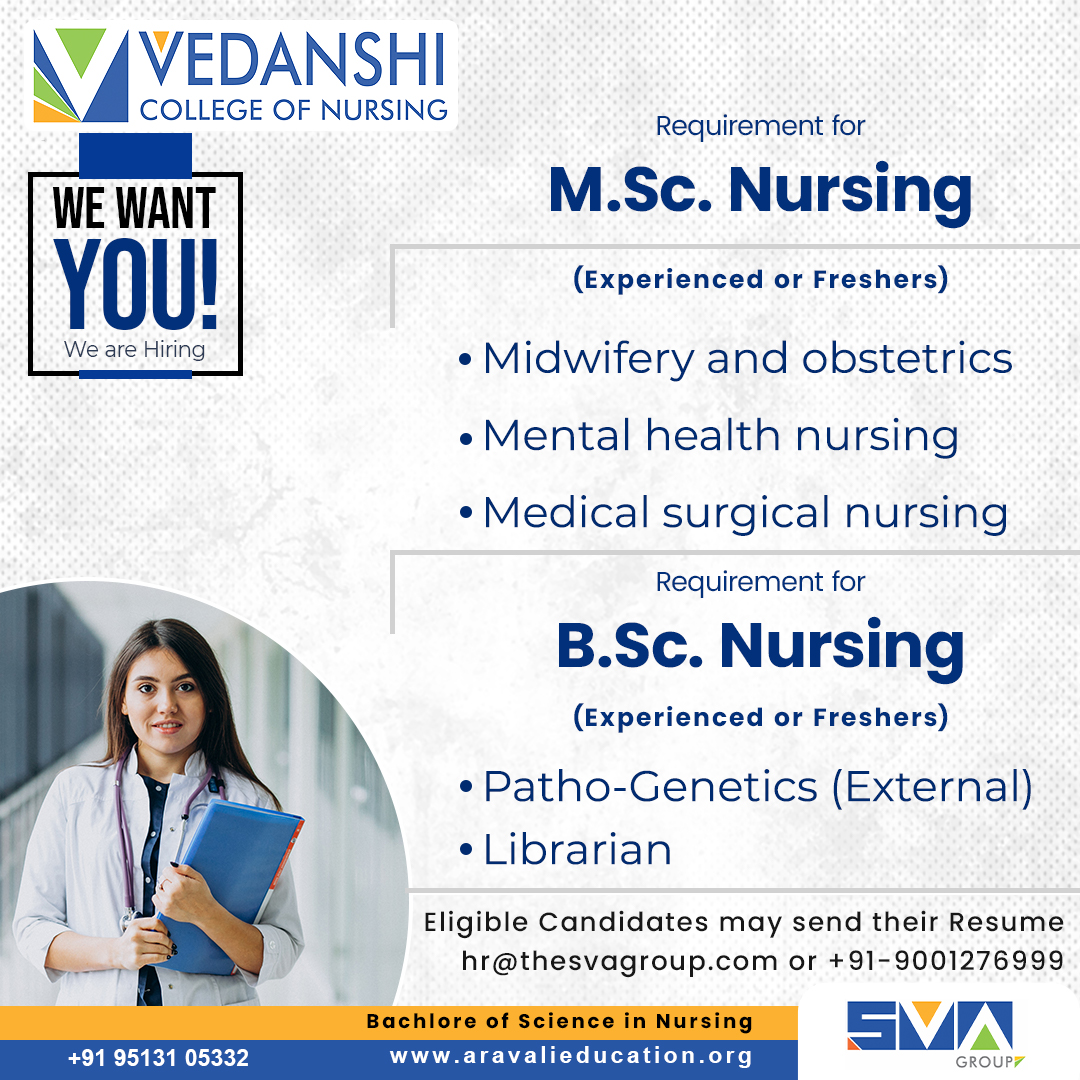 Aravali Group (@aravaliaits) on Twitter photo 𝐖𝐞 𝐚𝐫𝐞 𝐇𝐢𝐫𝐢𝐧𝐠! 𝐀𝐏𝐏𝐋𝐘 𝐍𝐎𝐖!!
We are looking for talented professionals to join Vedanshi College of Nursing for a variety of subjects. Interested candidates, Don't miss the opportunity!
Share your CV at hr@thesvagroup.com
#Vedanshi #College #VedanshiCollege 𝐖𝐞 𝐚𝐫𝐞 𝐇𝐢𝐫𝐢𝐧𝐠! 𝐀𝐏𝐏𝐋𝐘 𝐍𝐎𝐖!!
We are looking for talented professionals to join Vedanshi College of Nursing for a variety of subjects. Interested candidates, Don't miss the opportunity!
Share your CV at hr@thesvagroup.com
#Vedanshi #College #VedanshiCollege