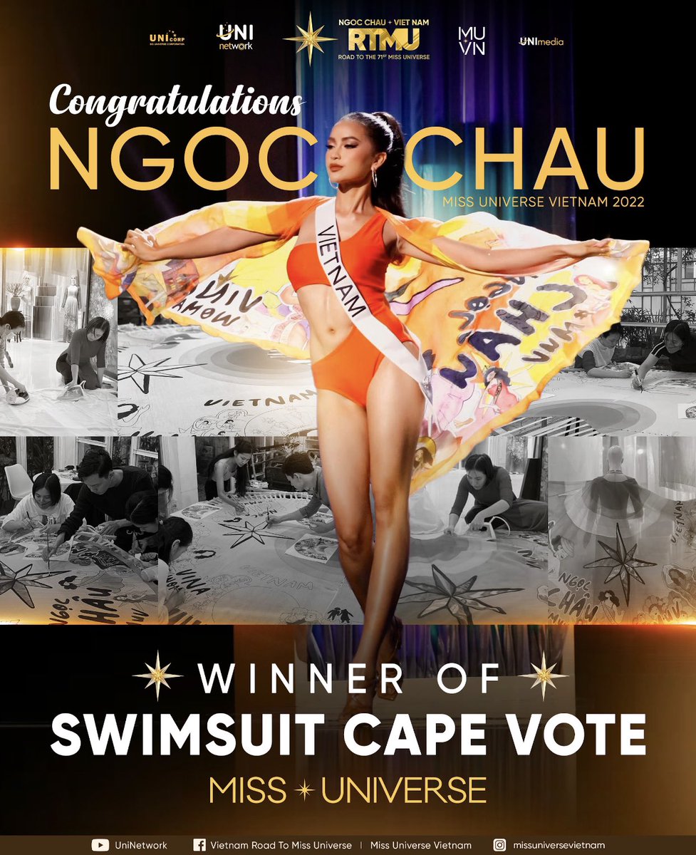 Ngoc_Chau0612's tweet photo. Winner #SwimsuitCapeVote @MissUniverse ❤️

I’m so happy and thankful ❤️ Thanks to my fans, my team and my country 🇻🇳
This award is for you guys #MissUniverse #71stMissUniverse https://t.co/aNzzUlZ14k