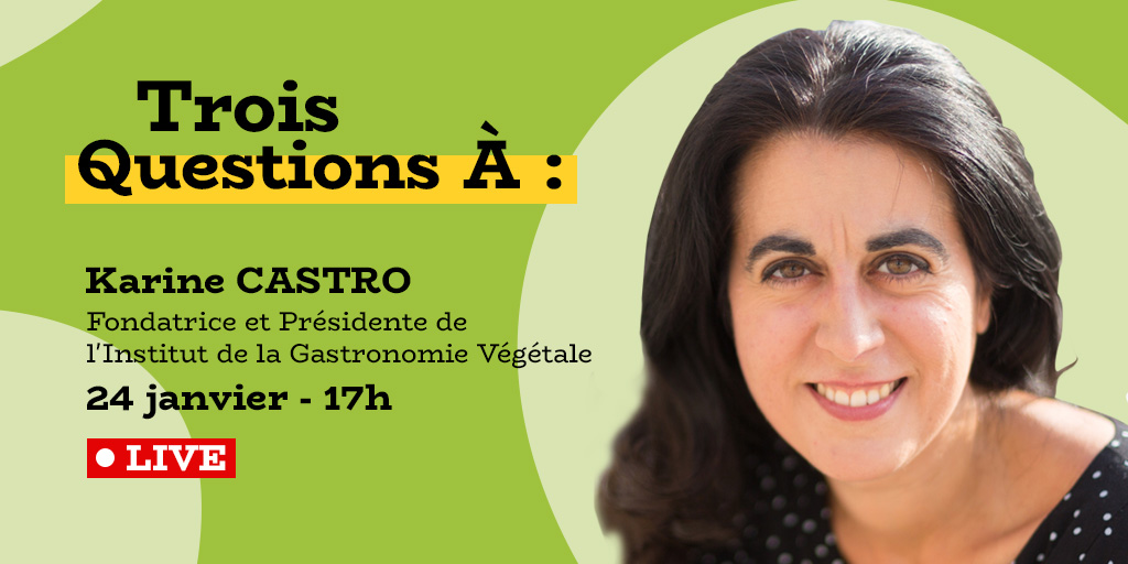 🗓✒ C'est la reprise pour "Trois Questions À" !
🎙Pour notre prochain numéro, nous recevrons <a href="/_karine_castro_/">Karine Castro</a>, Fondatrice et Présidente de l'Institut de la Gastronomie Végétale (<a href="/institut_v/">Institut de la Gastronomie Végétale</a>).
✅Rendez-vous le 24/01 à partir de 17h
#3QA #DemainlaTerre #Veganuary