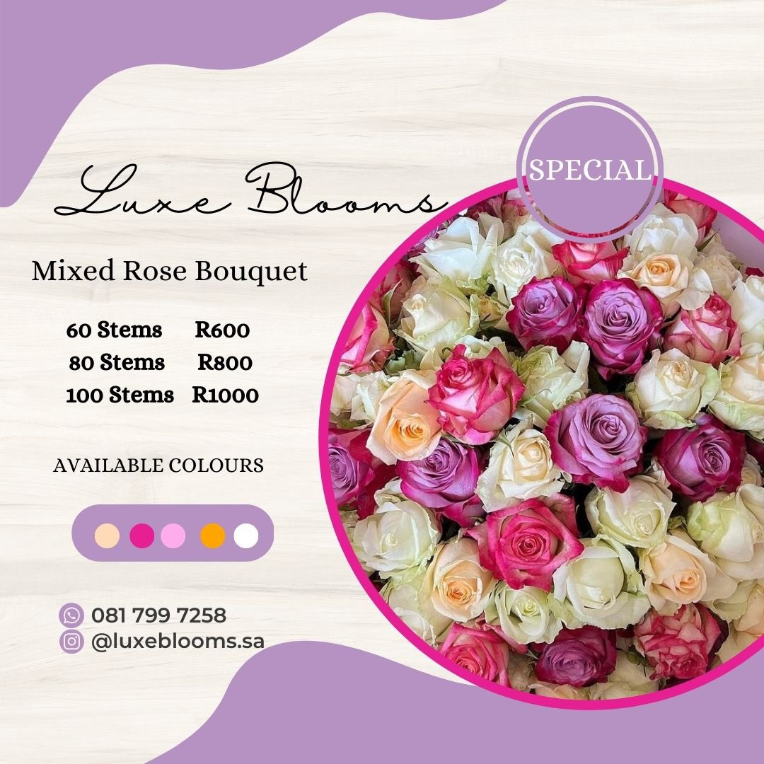 💐 January Special 💐 All our mixed colour rose bouquet’s available at a special price, till stocks last! Prices exclude delivery rates! instagram.com/luxeblooms.sa?… #Joburgflorist #floristjoburg #floristjhb #jhbflorist #roses #flowers #GirlTalkZA #BBTitians